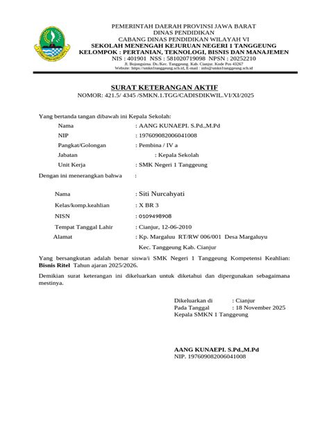 surat keterangan aktif siswa pelajaran singkat Bisnis online rumahan resolusi tinggi game bersama image 2